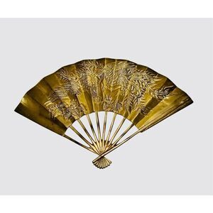 Vintage Solid Brass Oriental Hand Fan Wall Dragon Phoenix Hanging Republic of Ch